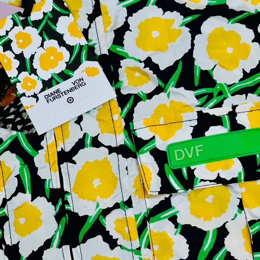 Diane von Furstenberg Target Floral Hooded Utility Vest Yellow Poppy XS NWT - Picture 2 of 5
